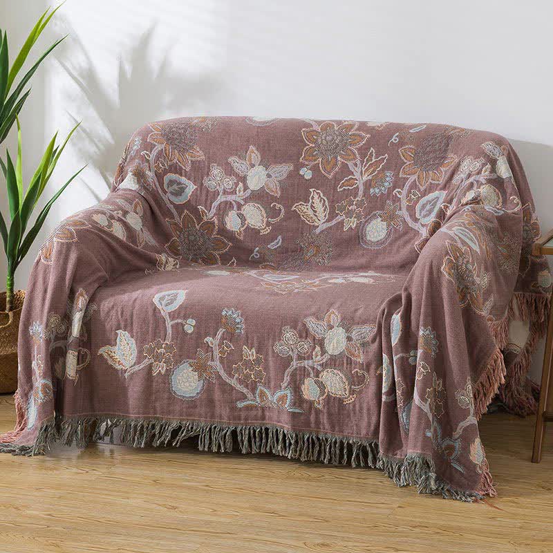 Vintage Cotton Gauze Floral Tassel Quilt