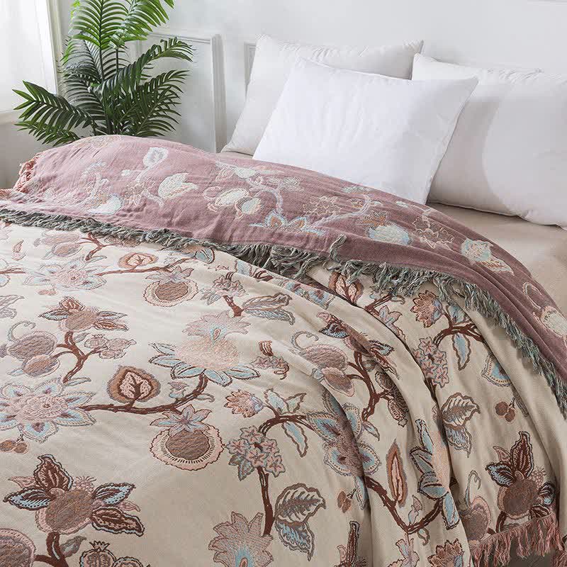 Vintage Cotton Gauze Floral Tassel Quilt