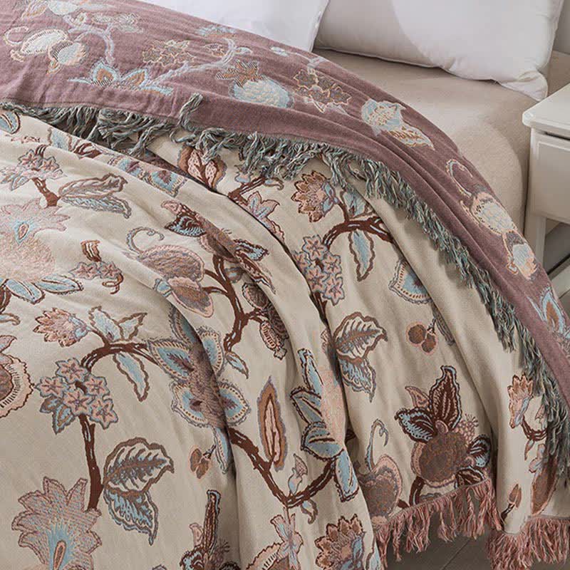 Vintage Cotton Gauze Floral Tassel Quilt