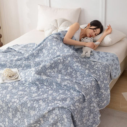 Cotton Gauze Floral Jacquard Reversible Quilt
