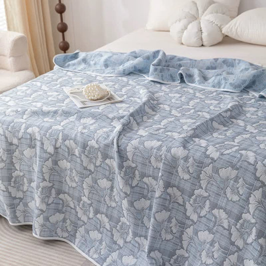 Cotton Gauze Blue Ginkgo Leaf Jacquard Quilt - image 2