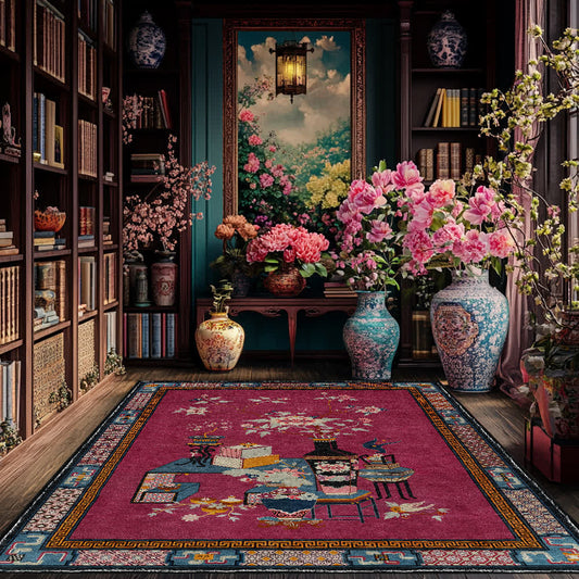 Elegant Vase Flowers Anti-slip Washable Area Rug