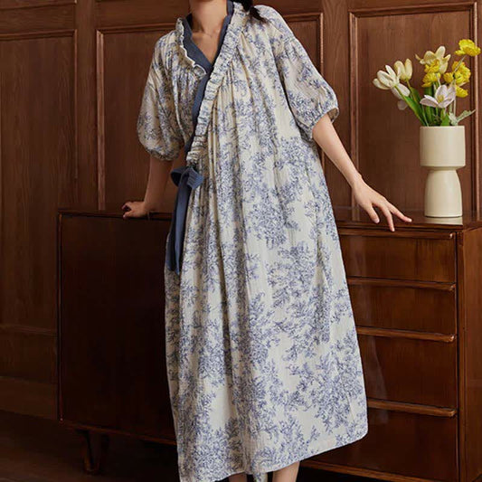 Country Style Padded Tie Nightgown with Pocket
