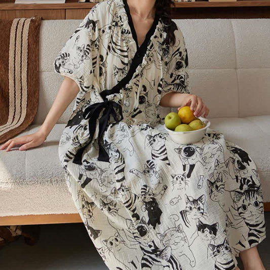 Country Style Padded Tie Nightgown with Pocket