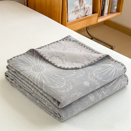 Elegant Floral Cotton Layers Gauze Reversible Coverlet