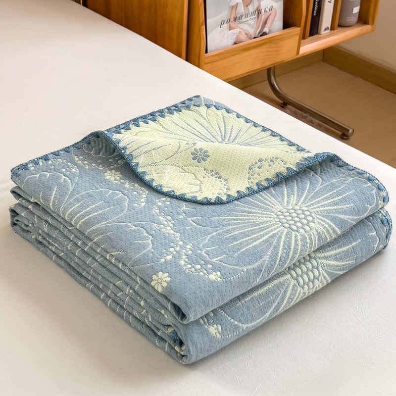 Elegant Floral Cotton Layers Gauze Reversible Coverlet