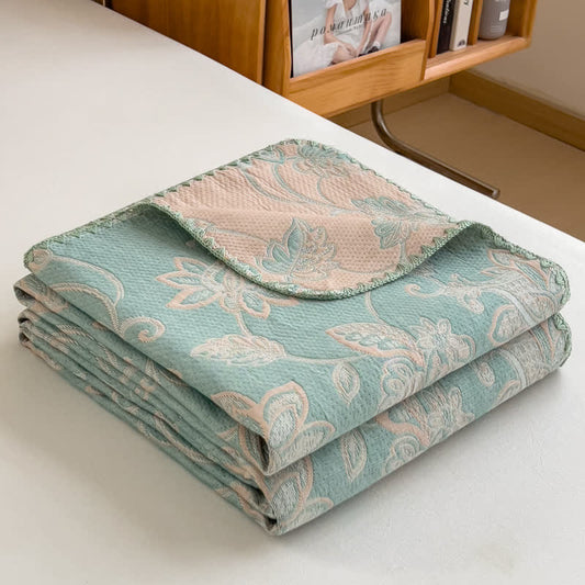 Plant Print Cotton Layers Gauze Reversible Coverlet