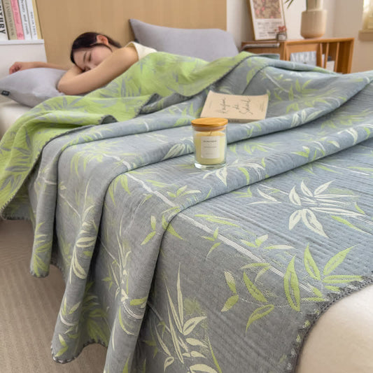 Bamboo Print Cotton Layers Gauze Reversible Coverlet