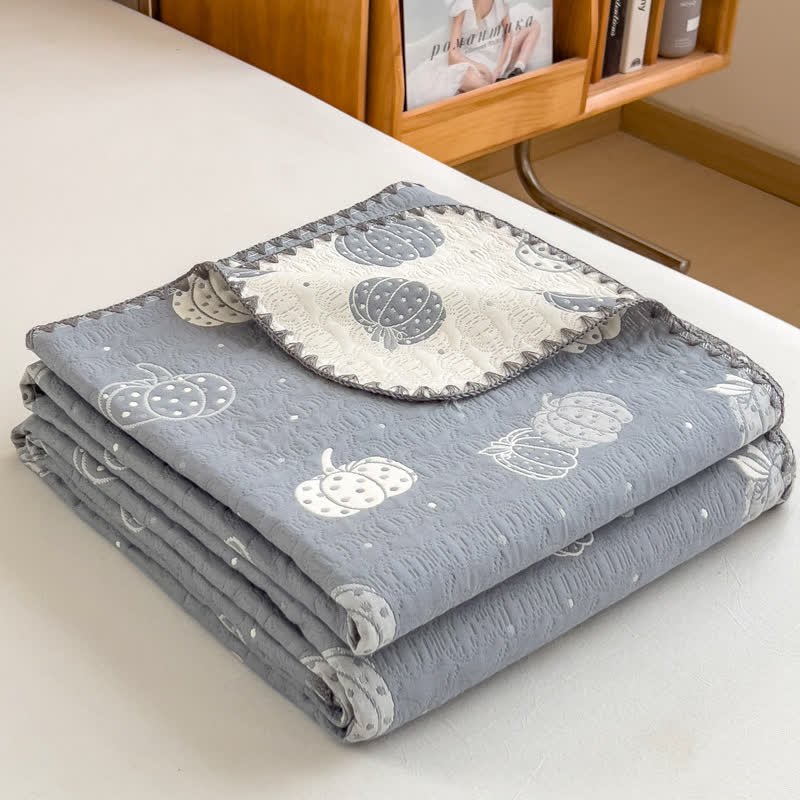 Pumpkin Print Cotton Layers Gauze Reversible Coverlet
