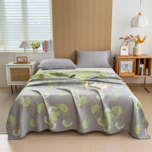 Ginkgo Leaf Cotton Layers Gauze Reversible Coverlet