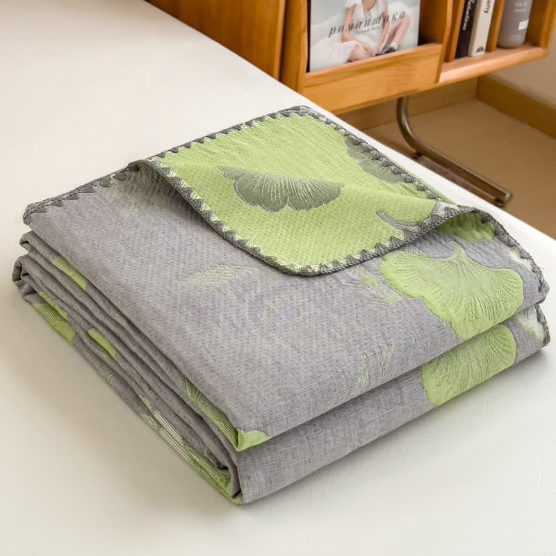 Ginkgo Leaf Cotton Layers Gauze Reversible Coverlet