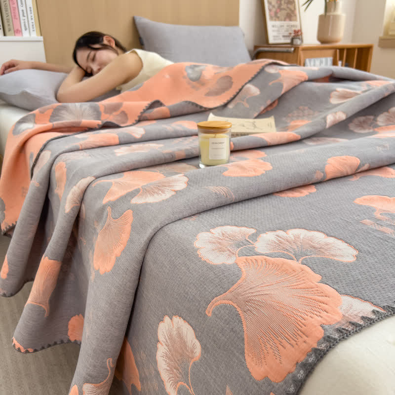 Ginkgo Leaf Cotton Layers Gauze Reversible Coverlet