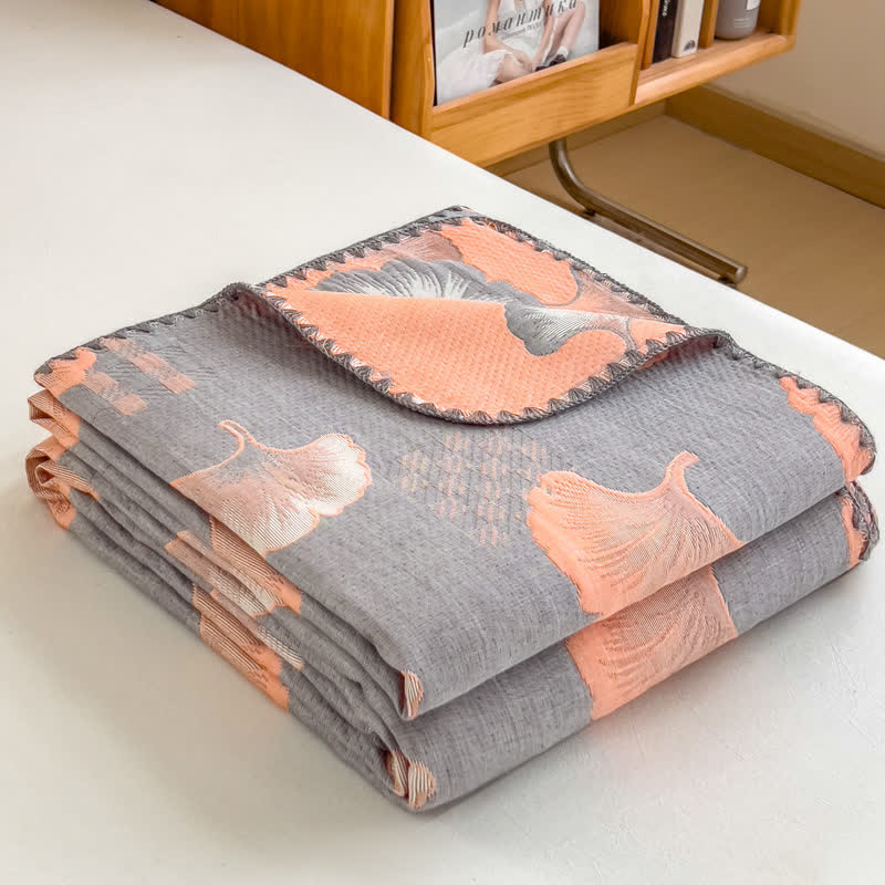 Ginkgo Leaf Cotton Layers Gauze Reversible Coverlet