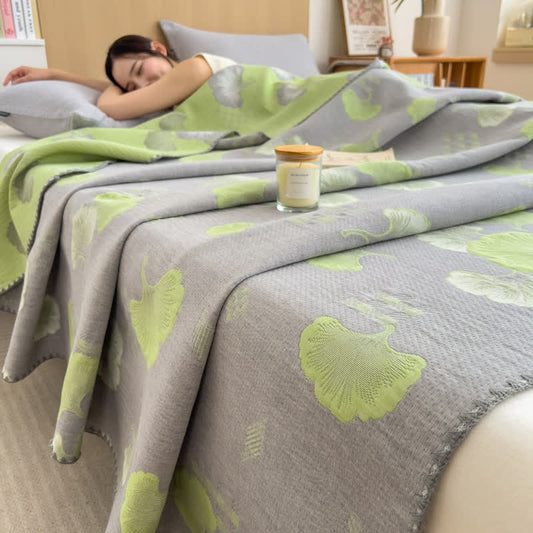 Ginkgo Leaf Cotton Layers Gauze Reversible Coverlet