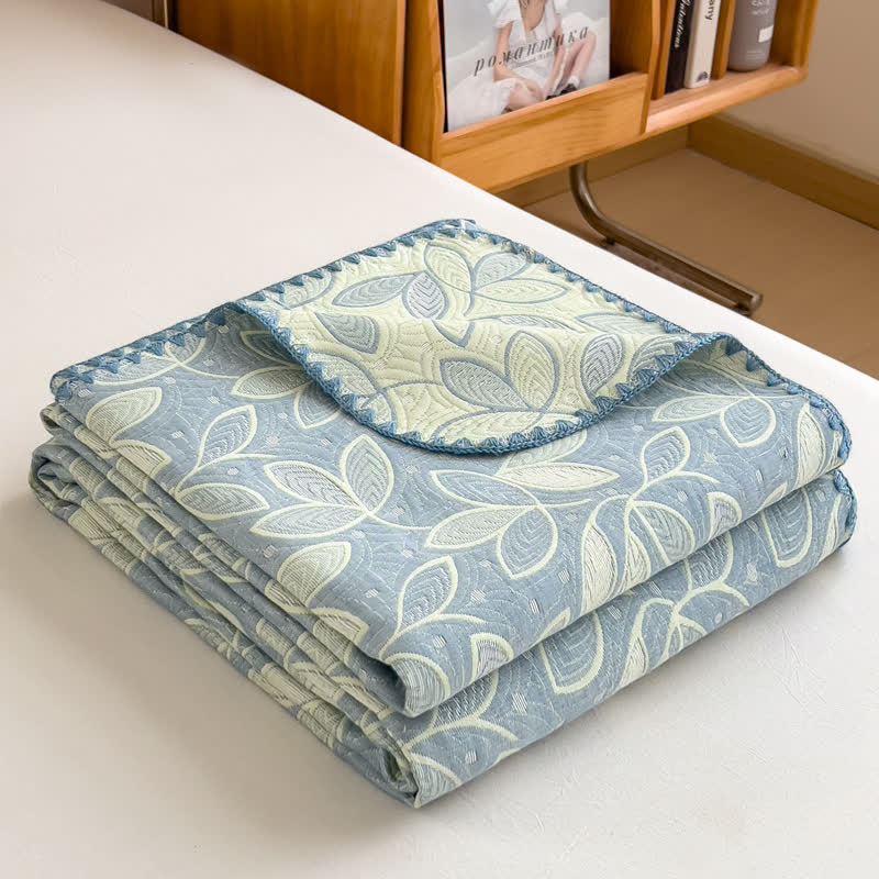 Elegant Leaf Cotton Layers Gauze Reversible Coverlet