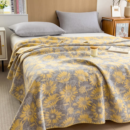 Sunflower Print Cotton Layers Gauze Reversible Coverlet