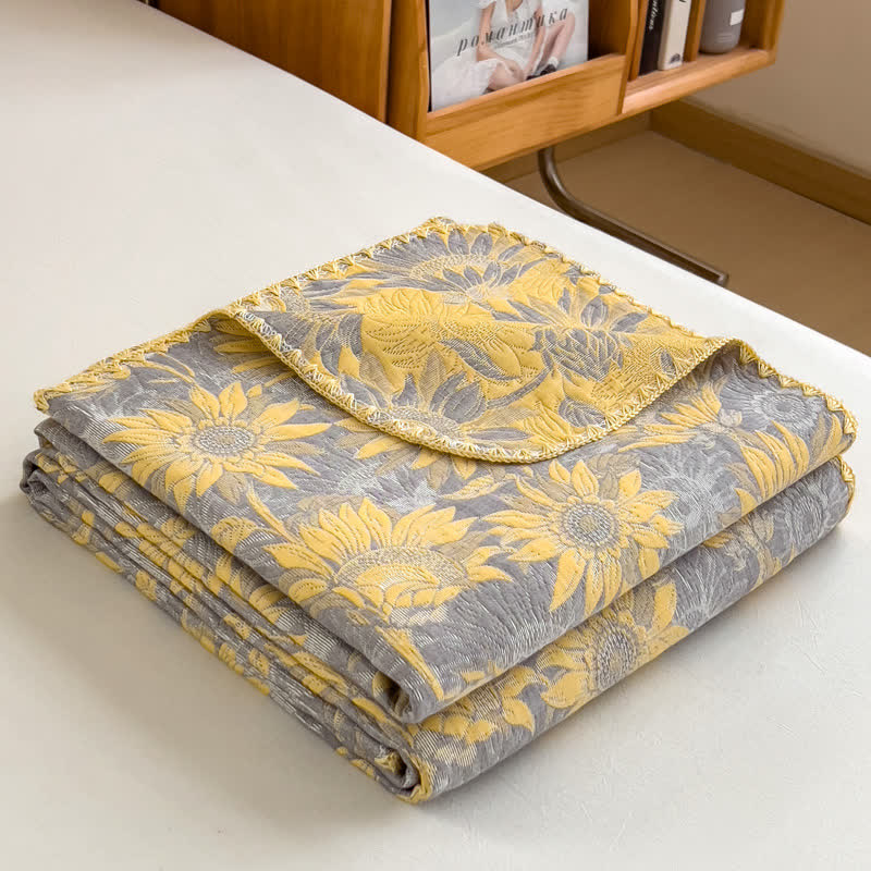 Sunflower Print Cotton Layers Gauze Reversible Coverlet