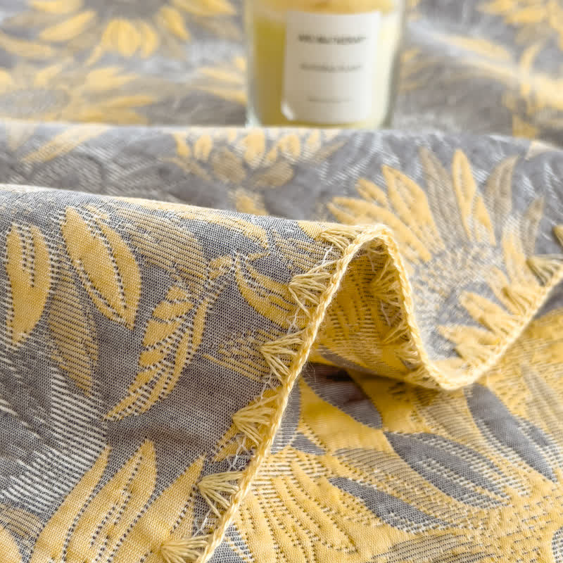 Sunflower Print Cotton Layers Gauze Reversible Coverlet