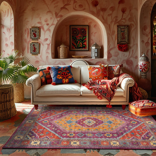 Retro Persian Geometric Anti-slip Indoor Outdoor Rug