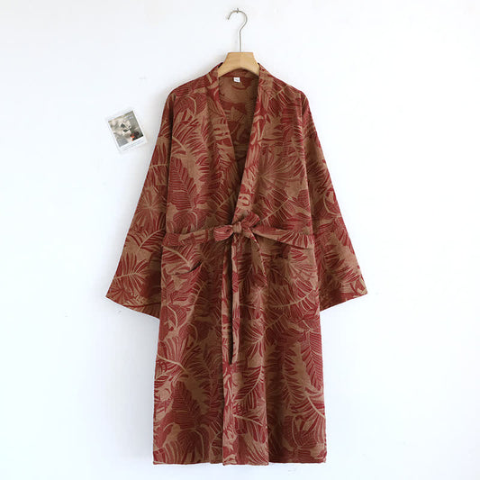 Vintage Yarn-dyed Leaf Jacquard Cotton Bathrobe