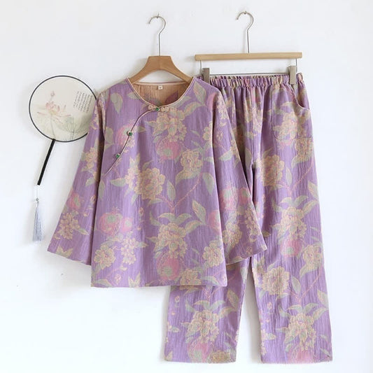 Elegant Vintage Yarn-dyed Jacquard Cotton Loungewear Set
