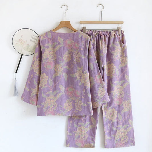 Elegant Vintage Yarn-dyed Jacquard Cotton Loungewear Set