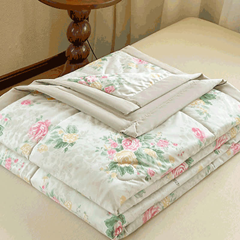 Soft Floral Cotton Double Layer Gauze Summer Quilt