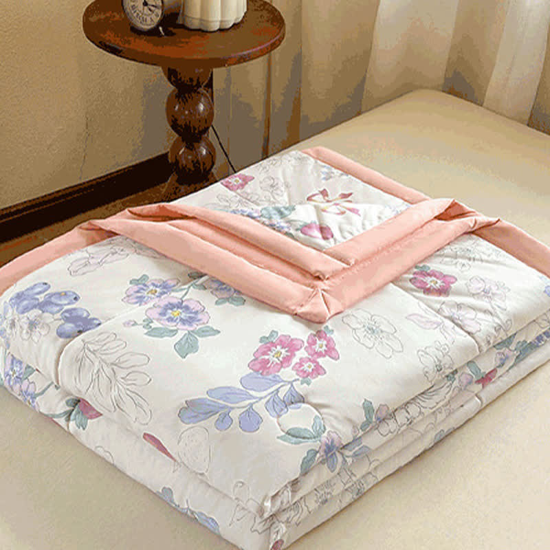 Elegant Floral Cotton Double Layer Gauze Summer Quilt