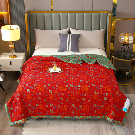 Retro Auspicious Reversible Summer Cotton Quilt - Queen - image 2