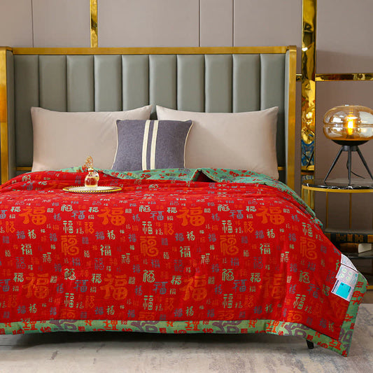 Retro Auspicious Reversible Summer Cotton Quilt - image 1