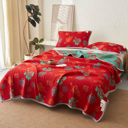 Pure Cotton Double-layer Gauze Auspicious Reversible Quilt