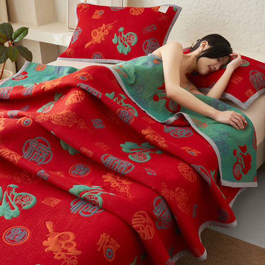 Pure Cotton Double-layer Gauze Auspicious Reversible Quilt