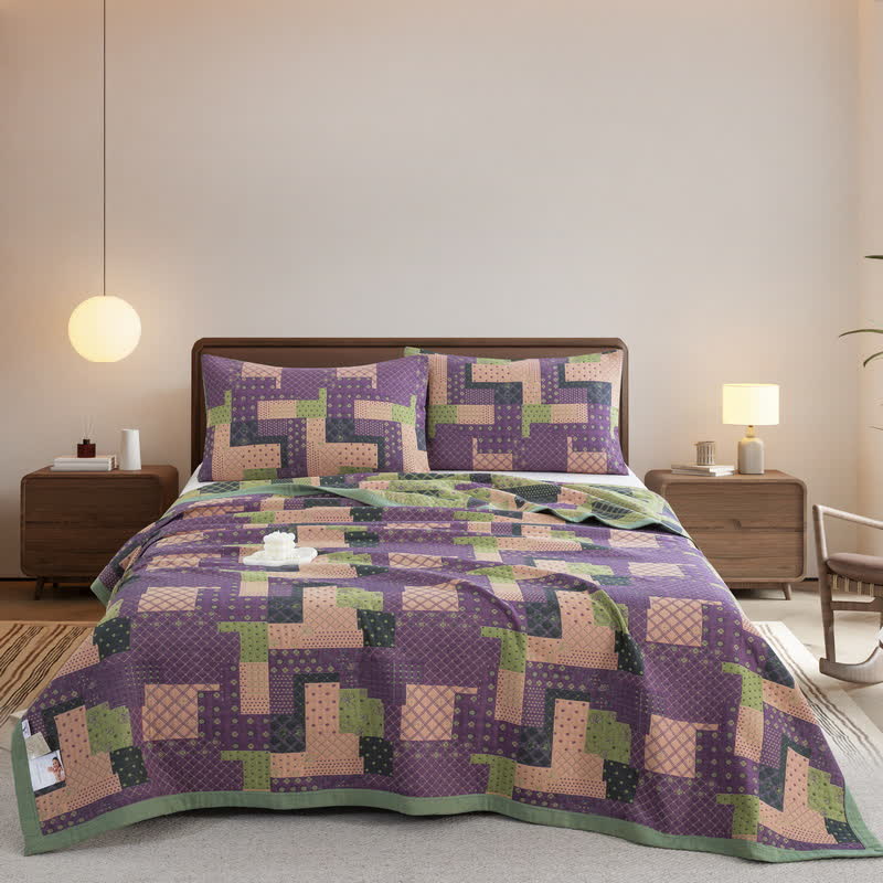 Vintage Patchwork Cotton Gauze Jacquard Coverlet