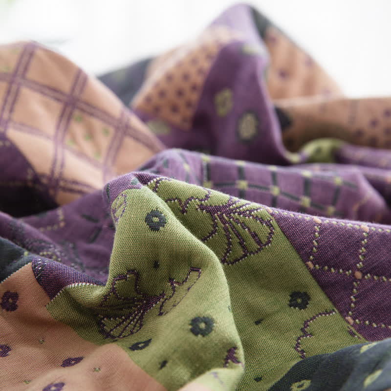 Vintage Patchwork Cotton Gauze Jacquard Coverlet