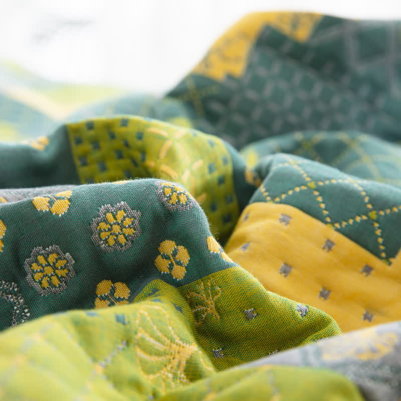 Vintage Patchwork Cotton Gauze Jacquard Coverlet