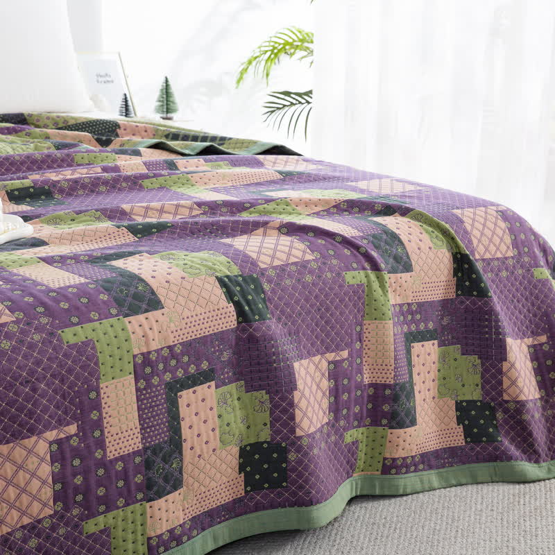 Vintage Patchwork Cotton Gauze Jacquard Coverlet