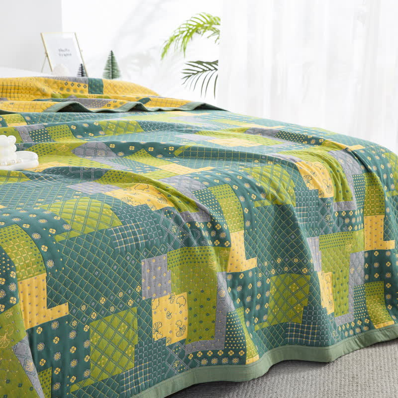 Vintage Patchwork Cotton Gauze Jacquard Coverlet