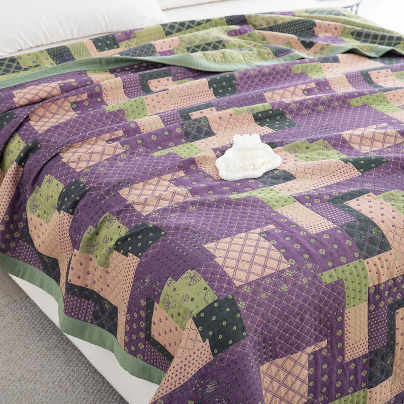 Vintage Patchwork Cotton Gauze Jacquard Coverlet