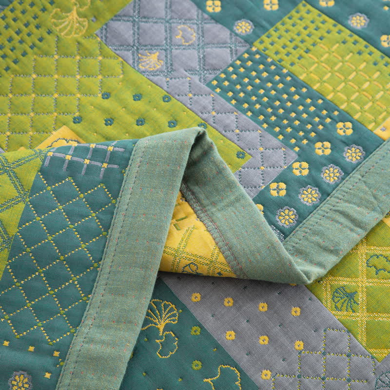 Vintage Patchwork Cotton Gauze Jacquard Coverlet