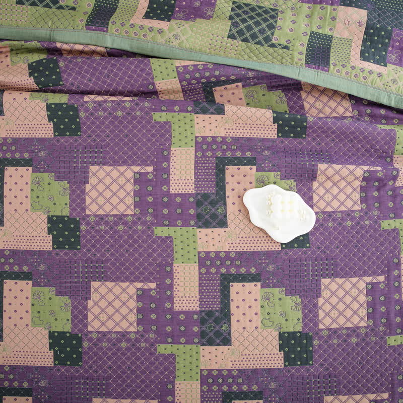 Vintage Patchwork Cotton Gauze Jacquard Coverlet