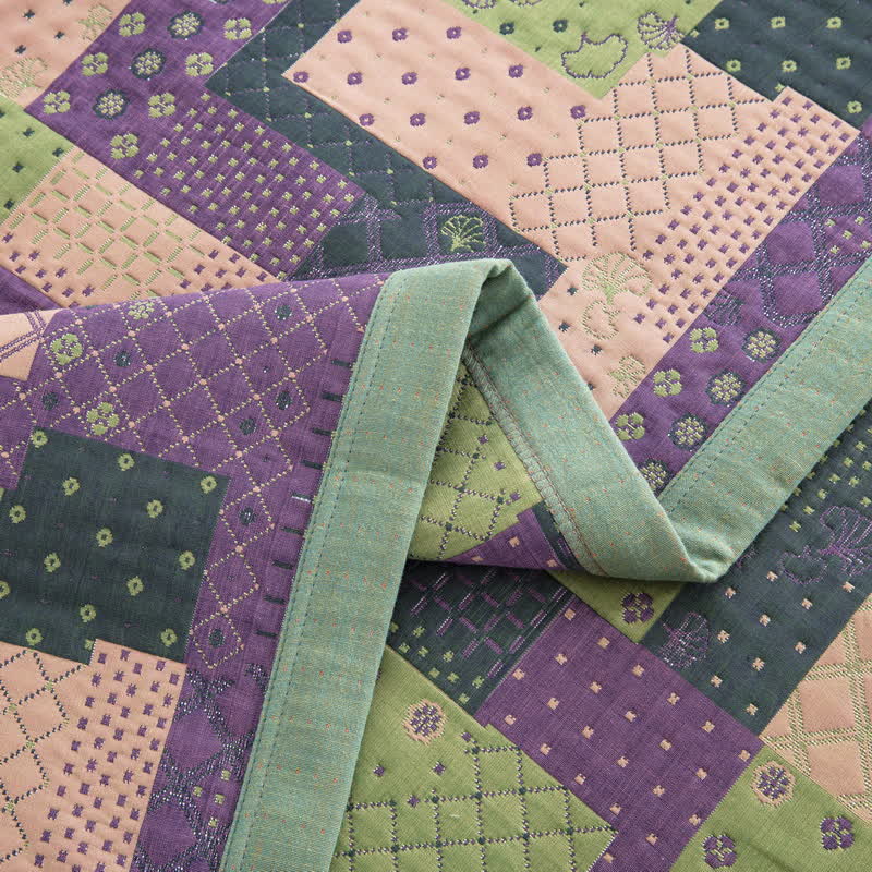 Vintage Patchwork Cotton Gauze Jacquard Coverlet