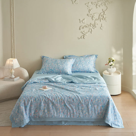 Pastoral Blue Floral Summer Bedding Set(4pcs)