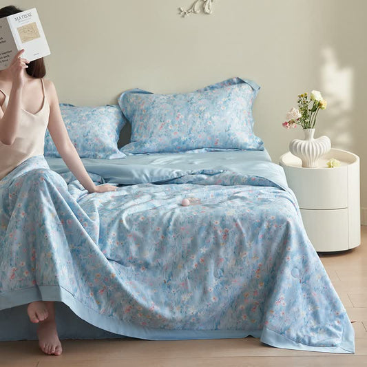 Pastoral Blue Floral Summer Bedding Set(4pcs)