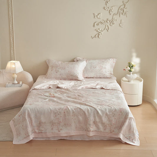 Pastoral Pink Floral Summer Bedding Set(4pcs)