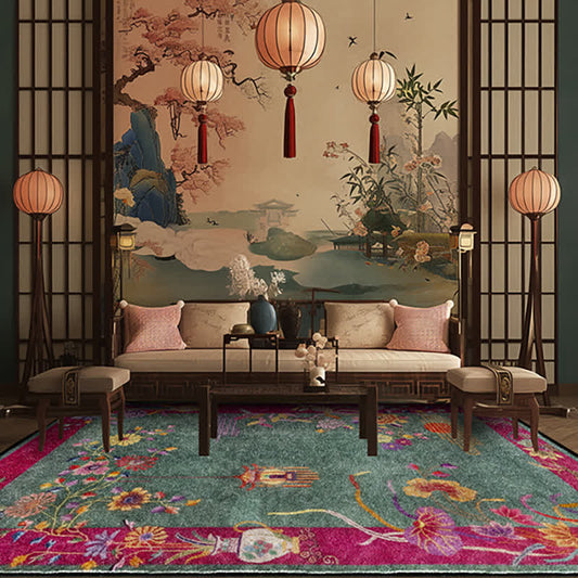Oriental Floral Anti-slip Washable Area Rug