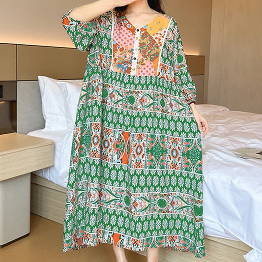 Plus Size Long Sleeve Ethnic Style Nightdress