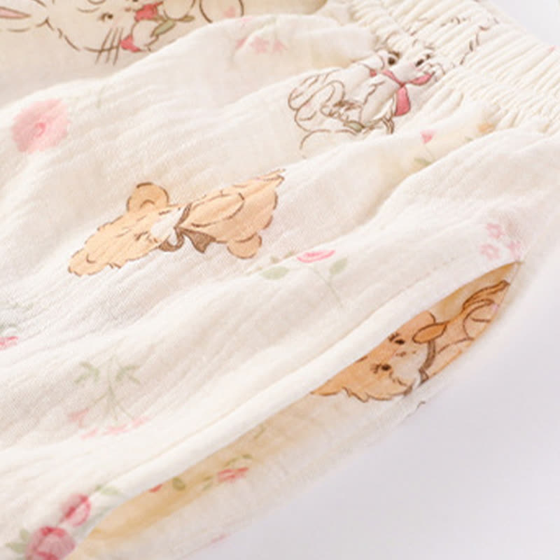 Cartoon Print Short Sleeve Bra Free Pajama Set