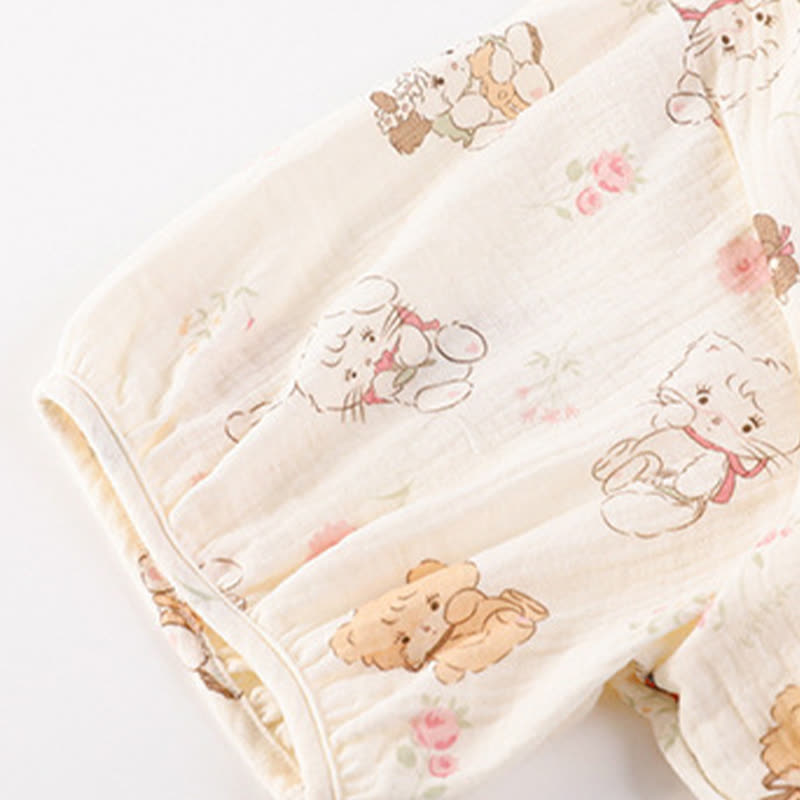 Cartoon Print Short Sleeve Bra Free Pajama Set