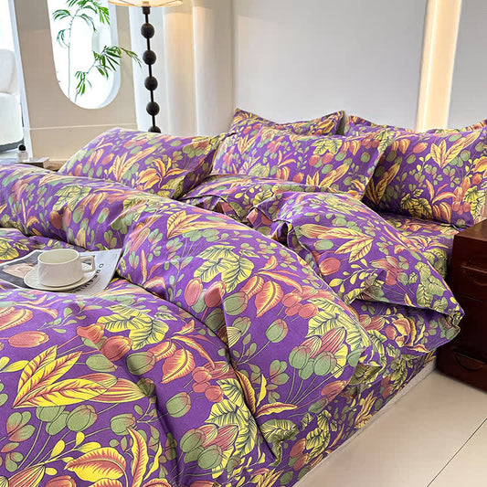 Flower Leaf Soft Cotton Gauze Bedding Set(4PCS)