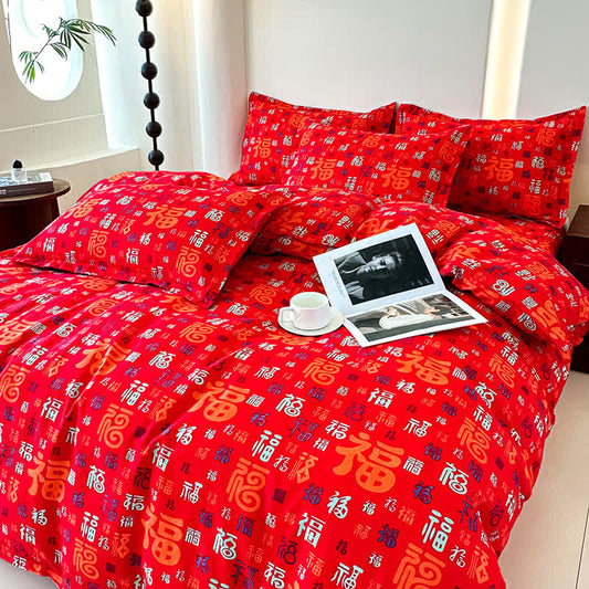 Retro Auspicious Soft Cotton Gauze Bedding(4PCS)